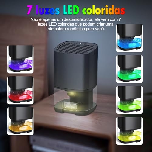Desumidificador de Ar, Antimofo, Modelo pequeno 1000ML, Luzes LED, Adequado Para Espaços Pequenos Qu