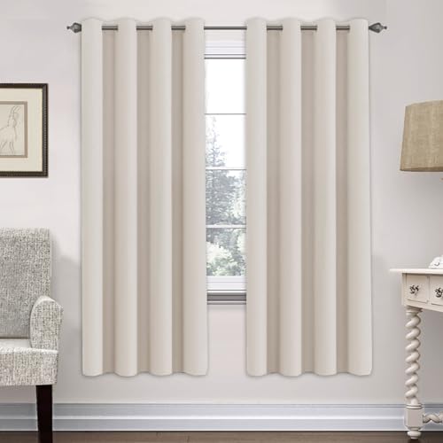 H.VERSAILTEX Ultra Soft Microfiber Thermal Insulated Antique Copper Grommet Blackout Curtains/Window Treatment Draperies 52 by 72 - Inch for Living Room/Bedroom, Set of 2 - Natural