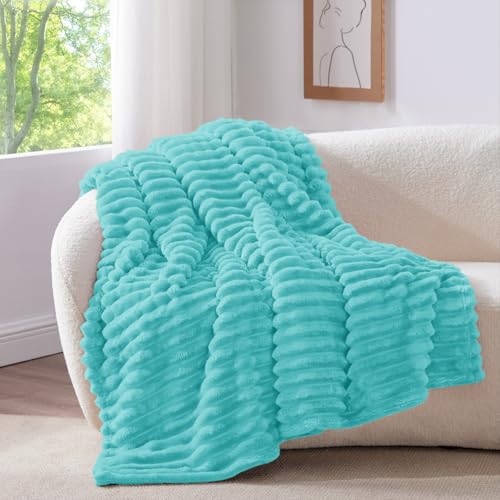 Image of BEDELITE Ribbed Twin Blanket for Couch & Bed, Aqua, 60 inchx80 inch | Ultra-Soft Plush Fleece, Cozy, Warm Yet Lightweight, Ribbed Texture, Home Decor, Machine Washable, Giftable, All-Season Use