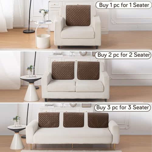 Image of HOKIPO Premium Velvety Quilted Sofa Backrest Cover - Anti-Slip, Washable, 'Softline Quilted Series' | Chocolate Brown (AR-6322-BR)