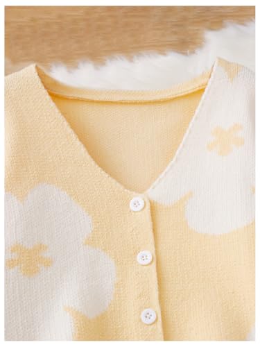 Verdusa Girl's Floral Knit Cardigans Bishop Long Sleeve Button Up Sweater Cardigan3