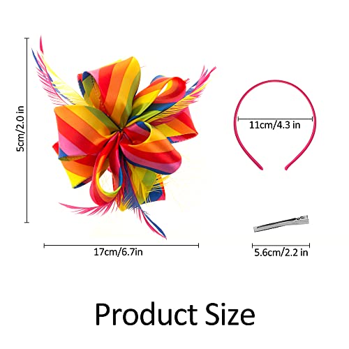 Myjoyday Women's Fascinators Hat For Tea Party Church Cocktail, Feathers Veil Headband With Hair Clip (Rainbow) #TOP4
