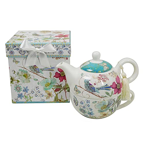 Lightahead Bone China Tea for One Set Blue Bird Design,attractive Gift Box