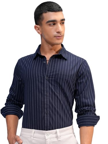 Image of Highlander Men's Slim Fit Striped Cotton Shirt | Full Sleeves | Everyday Wear Stylish Shirt for Men