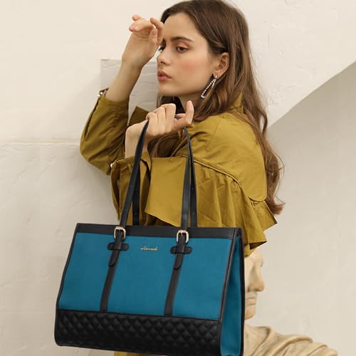 Image of LOVEVOOK Laptop Bag for Women 15.6 inch Canvas Laptop Tote Bag, Large Capacity Work Bag with Clutch Purse, Computer Bag Office Business Briefcase, Casual Handbag for Travel College Teacher School