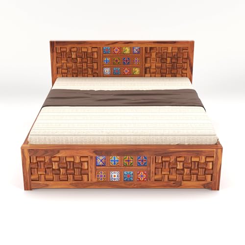 Image of Furniture Sheesham Queen Queen Size Double Bed with Storage Box for Living Room, Bed Room Solid Wood Queen Box Bed | Finish Color - Honey Brown, DIY
