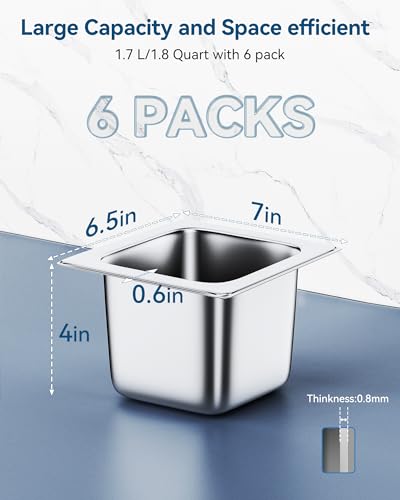 Image of ZeroPone 6 Pack Hotel Pans 1 /6 Size 4 inch Deep Steam Table Pan | 22 Gauge Anti Jam Commercial Food Pans for Hotel, Party, Buffet, Catering Supplies