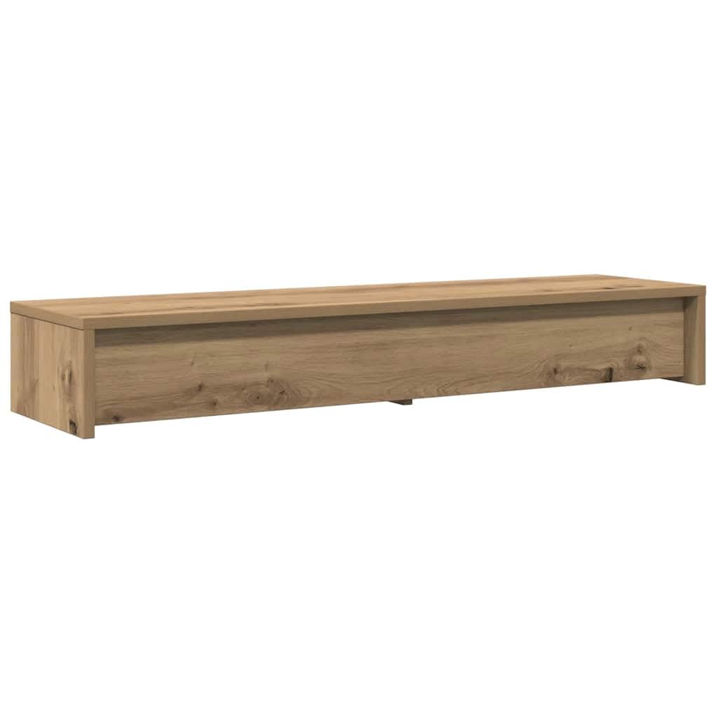Supporto per monitor con cassetti in legno di rovere Artisan, 100 x 27 x 15 cm, per due monitor, portata 25 kg, organizer da scrivania, home office e gaming