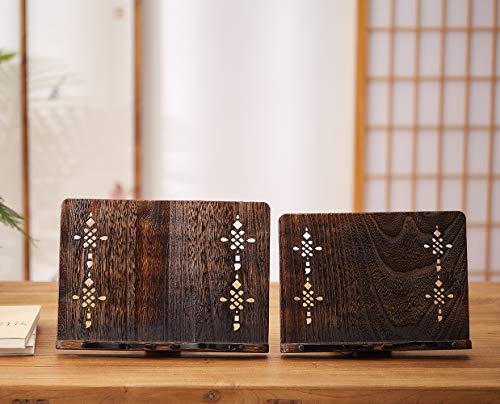 Sinobest Book Stand With Page Clips, Foldable Reading Rest Holder, Portable Desk Bookrest, Cookbook /Tablet Pc/ Music Document Stand, Adjustable Wood Reading Frame (Chinese Knot, 13.2 X 9.5 Inches) #TOP2