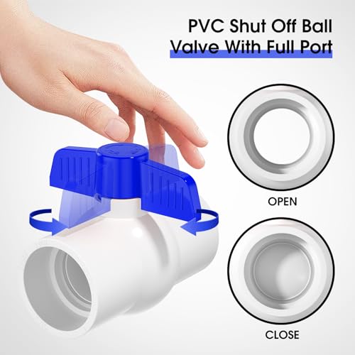 EPHECH 5PCS 1-1/2\" PVC Ball Valve, SCH40 Slip PVC Water Pipe Valve with Easy Turn Blue T-Handle, Shut-Off PVC Ball Valve Socket for Swimming Pool, Sprinkler Lines, Outdoor Plumbing & Irrigation System