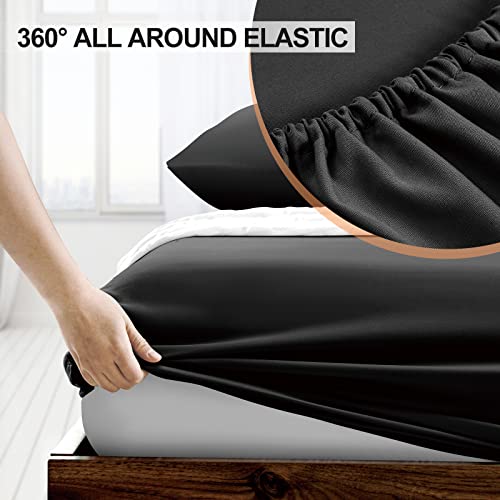FreshCulture Twin XL Fitted Sheet Only 2 Pack - Hotel Quality Fitted Sheet - Ultra Soft & Breathable - Brushed Microfiber - Deep Pocket - Cooling Fitted Sheets for Twin XL Size Bed (Black)