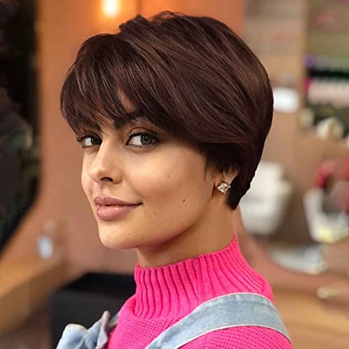 Image of Short Layered Synthetic Pixie Cut Wig for Women with Bangs ,Redish Brown
