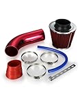 Madlife Garage Universal Sportluftfilter,76mm 3 Zoll Kaltluftansaugschlauch,Auto Kaltlufteinlassfilter,Lufteinlassfilter Kit,Luftfilterreiniger Lufteinlasssystem mit Schlauch Rot
