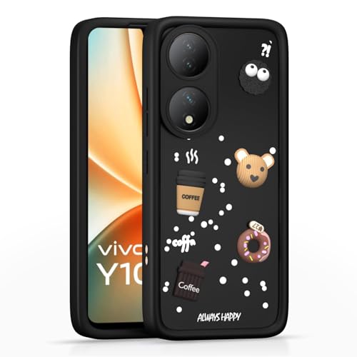 Image of Bintage Cute Fun Ball | Taddy Cartoon 3D Smiley Coffee Cup | Milk Donut | Full Camera Protection Back Cover Compatible for Vivo V2222 / Vivo Y100 - Black