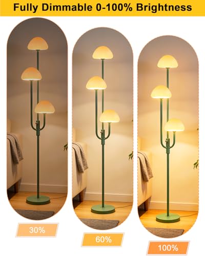 Image of Lightdot 66IN Mushroom Floor Lamp 3-Lights Vintage Floor Lamps with Bulbs Included Modern Dimmable Tall Standing Lamp with 5Lbs Heavy Base for Living Room /Bedroom /Sofa Beside /Corner Decor-Green
