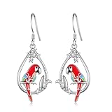 Cujiesp Pendientes de loro de plata de ley 925 para mujer, aretes colgantes de loro, regalo de cumpleaños para amantes de los loros