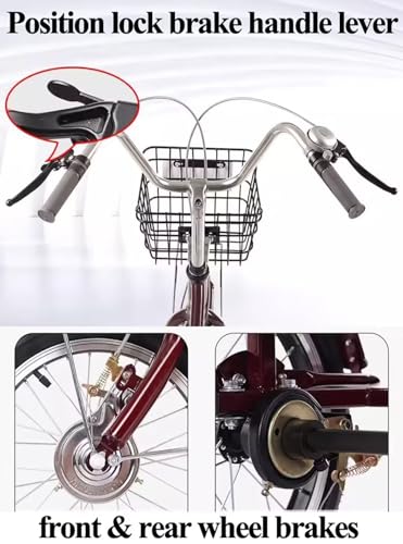 Triciclo para adultos y ancianos de 16 pulgadas, triciclo con pedales, asiento esponjoso con reposabrazos, triciclo cruiser de 3 ruedas, ruedas neumáticas con radios, color vino rojo miniatura 4