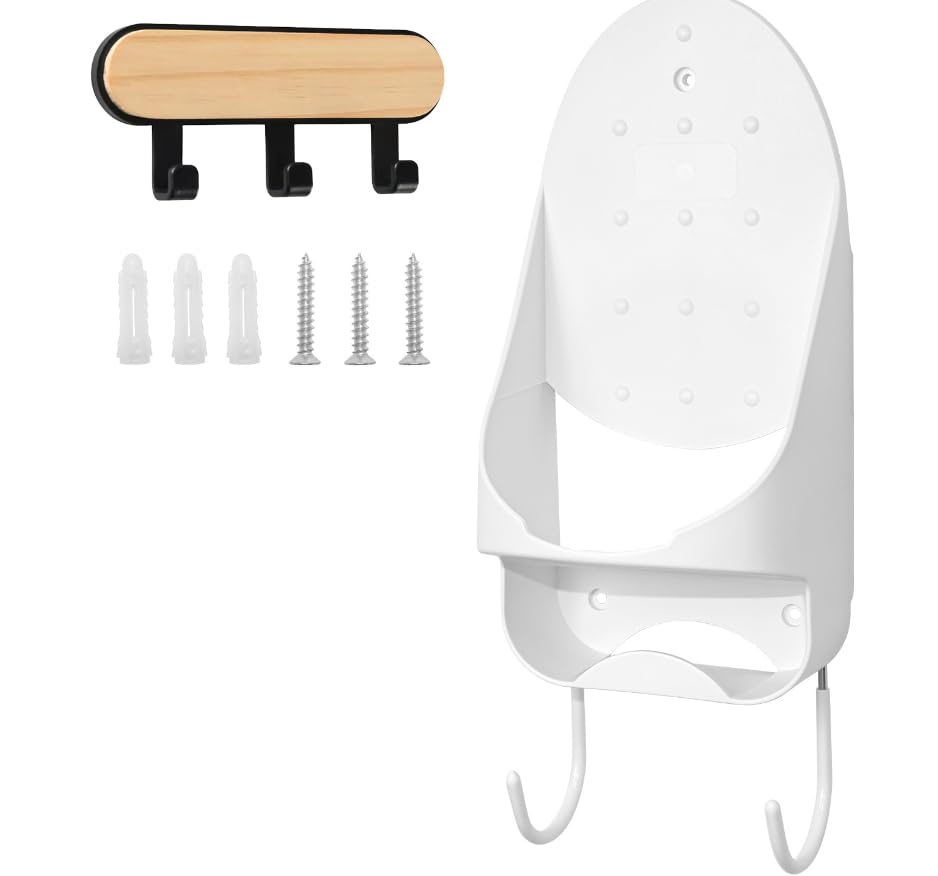 Ironing Board Hanger Wall Mount,Laundry Room Iron Board Holder Laundry Room Decor Organization,Electric Iron Holder Rack,Wall Mounted Ironing Board Hook (Large White)