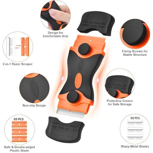 Image of Razor Glue Remover Silicone Caulking Tool - Caulk Remover & Scraper | Bathroom, Kitchen, Sink, Window & Tile | Removing Stikers, Labels (Razor Glue Remover)