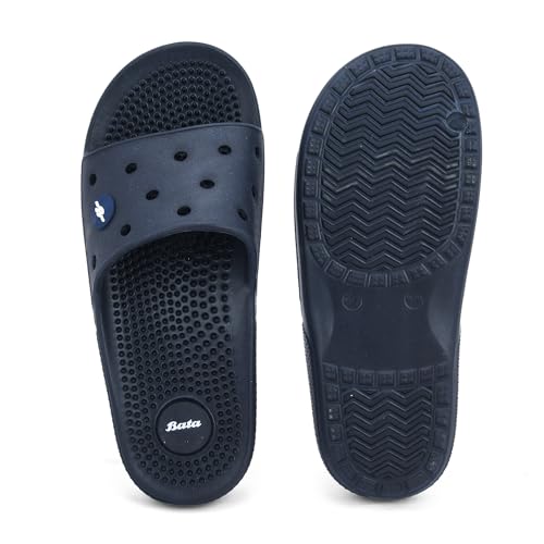 Image of Bata Men's Massage Slippers, Grey, Textured Footbed, Perforated Design