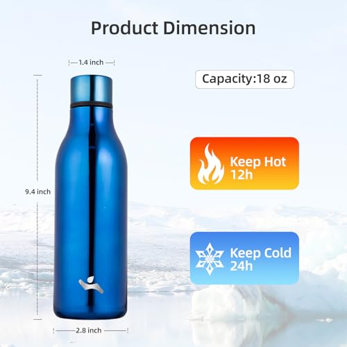 Image of Konokyo Insulated Water Bottle with Strap,18 oz Double Wall Stainless Steel Vacuum Bottles Metal Water Flask,Shining Blue