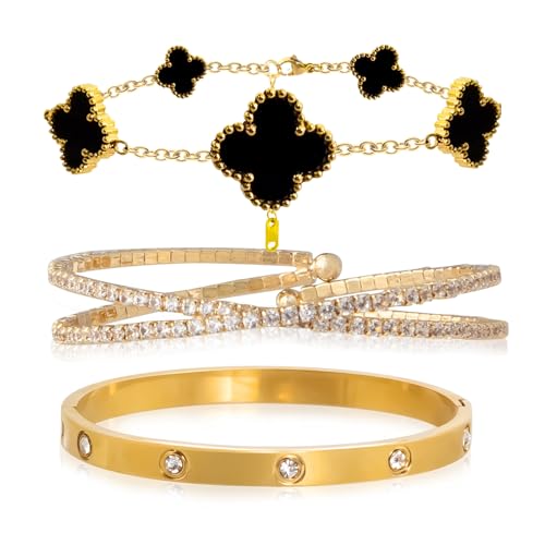 Gold Bracelets for Women Stainless Steel Bracelet 18K Love Bangle for women Cubic Zirconia Cuff Gold Bangle Set Fashion Jewelry Gifts