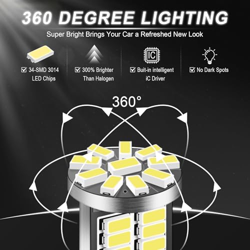 image for iFunyLED 10 Pieces 194 LED Bulb Super Bright 6500K T10 168 2825 W5W 34