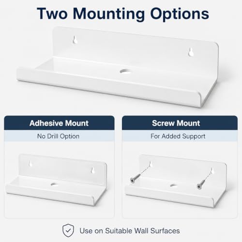 Image of White Acrylic Floating Shelves, No Drill Wall Shelves, 4 Pack | Glossy White Acrylic; 4 Pack Wall Shelves; Adhesive or Screw Mount; No Drill Option; 12 lb Max Load