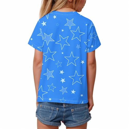 Girls Star Pattern Short Sleeve Casual T-Shirt Crewneck Tees Sizes 3-14 Years3