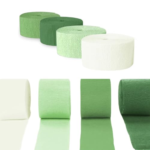 Krepppapier 8 Rollen, Krepp Papier von Hellgrün, Grün, Dunkelgrün, Weiß, Regenbogen Krepppapier Band für Partydeko, Geburtstagsdeko, Hochzeitsdekorationen, 4,5 cm x 25 m