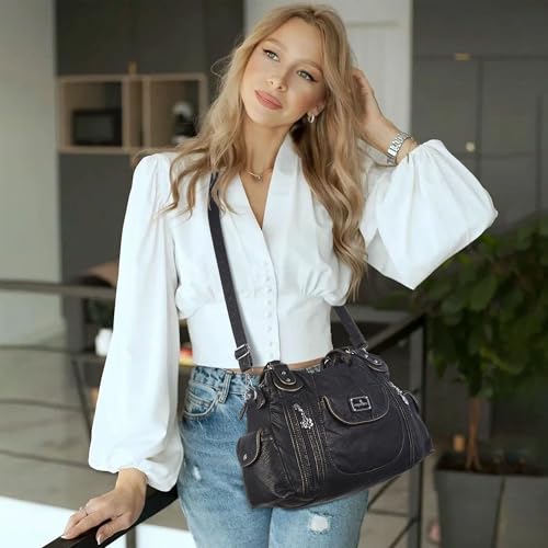 Image of Angel Kiss Purses for Women, Large Shoulder Bag Hobo Tote Purse Mutipocket Faux Leather Satchel Hobo Purse