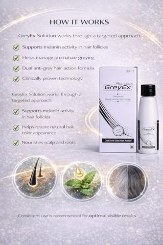 Image of Greyx Solution 30ml | Advanced Grey-verse Repigmenting Technology | Clinically Proven Dual Hair Action | Prevents Premature Greying | Unisex Hair Serum