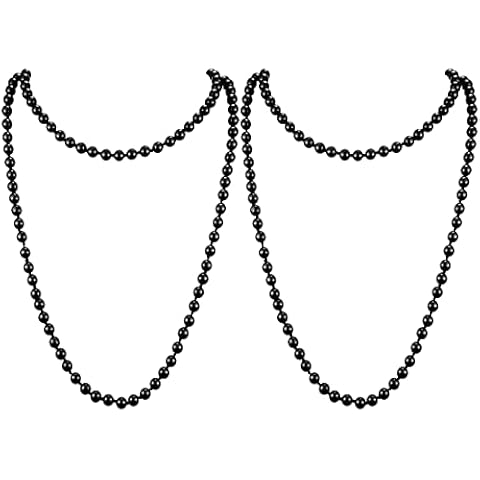 Riuziyi 2 Pack Faux Long Pearls Beads Necklace, Fashion Flapper Beads 1920s Artificial Imitation Pearls Vintage Jewelry for Women 59" (Black) Cover