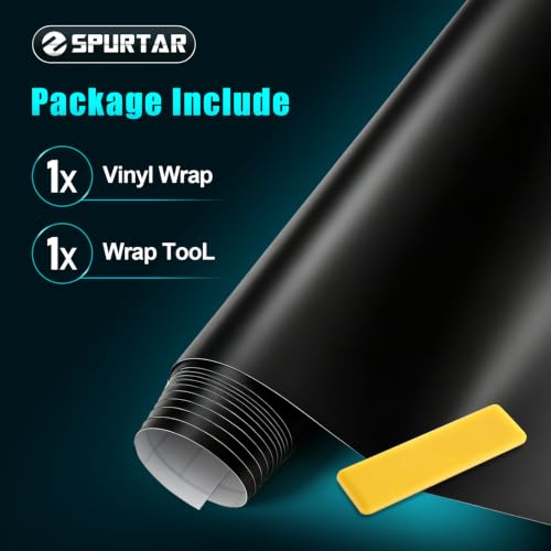 Image of Spurtar Vinyl Wrap for Cars Matte Black 1ft X 5ft Self-Adhesive Film | Air-Release, Automotive Interior Exterior Motorcycle DIY Detailing Sticker, Bubble Free, 1 Roll 30 X 150cm Vinyl Film