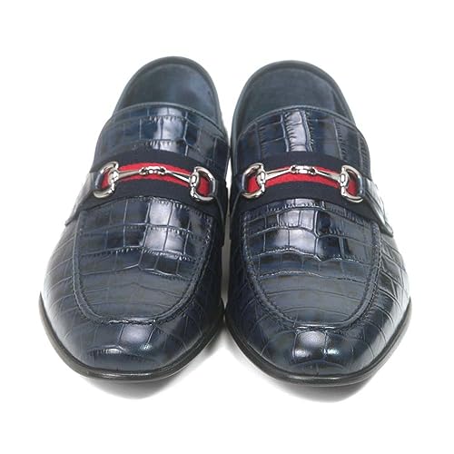 Golden Pass Men's Blue Crocodile Print Leather Loafer