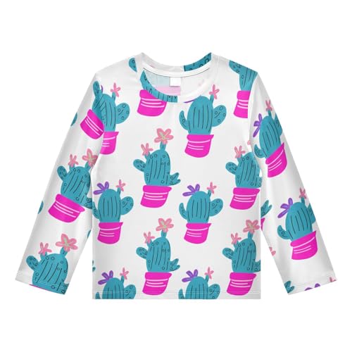 Cactus Flower White Boy's Rash Guard Swim Shirt Long Sleeve Sun Shirt for Beach Pool Sport UPF50+