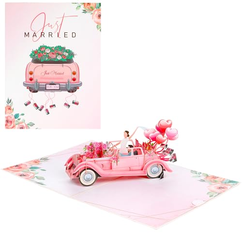 Carte de mariage pop-up 3D Just Married fleurs aquarelle romantique