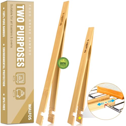 Walfos Bamboo Toaster Tongs - Wood Tongs For Cooking, Bamboo Tongs Ideal for Toaster, Fruits, Bread & Pickles, Kitchen Utensil For Cheese Bacon Muffin - 8" & 10 Inch Long | Set of 2 Walfos Bamboo Toaster Tongs - Wood Tongs For Cooking, Bamboo Tongs Ideal for Toaster, Fruits, Bread & Pickles, Kitchen Utensil For Cheese Bacon Muffin - 8" & 10 Inch Long | Set of 2