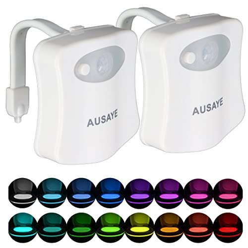 AUSAYE 2Pack Toilet Night Light, 16 Color Changing Motion Sensor Lamp, Fun Bathroom Toilet Bowl Nightlight,LED Christmas Gifts Stocking Stuffers for Kids Him Her Men Mom Father
