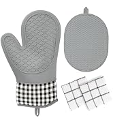 JAOBHAHY Oven Mitts and Pot Holders Sets 4pcs,500℉ Heat Resistant Silicone Oven Mitts and Silicon...