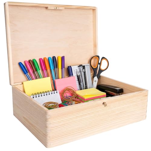 Creative DECO XL Grande Caja Madera Decorativa Almacenaje con Tapa y Cierre | 40 x 30 x 14 cm (+/ 1cm) | Cofre Decoración Decoupage Pascua | Objetos, Juguetes, Documentos | EN BRUTO SIN LIJAR