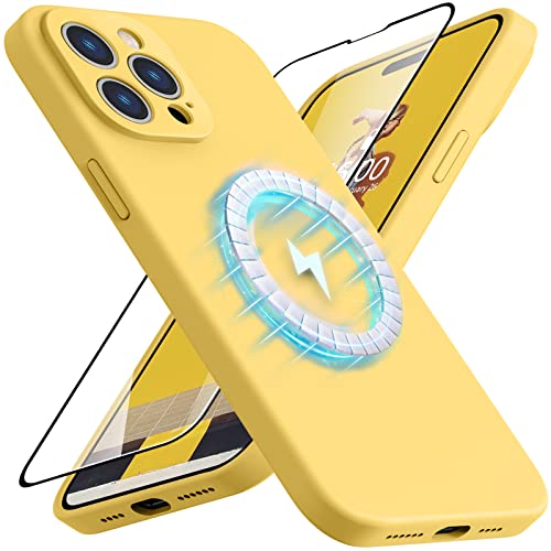 Vooii Compatible with MagSafe iPhone 14 Pro Magnetic Case, [9H Screen Protector] [Camera Protective] [Soft Microfiber Lining] Liquid Silicone Shockproof Case for iPhone 14 Pro - Clear