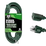 Thonapa 13 Amp Outdoor Extension Cord 10 ft, 16/3 SJTW 10ft Green Extension Cord 3 Prong, Weatherproof for Outdoor Lights, Landscaping & Lawn - US Veteran Owned