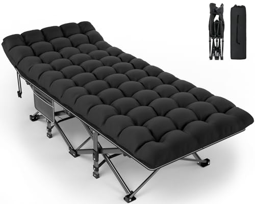 ZENPETIO Camping Cot for Adults, Heavy-Duty Portable Cot Bed with Mattress, Foldable Padded Sleeping Cots for Camping Travel Tent Day Bed Outdoor & Home Guest, Max Load 500 LBS, 75x28x15”