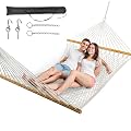 ANAGOO Double Hammock for 2 Person, Handwoven Cotton Rope Hammock with Spreader Bar Without Stand - Indoor & Outdoor Use for Patio, Poolside, Backyard (White)