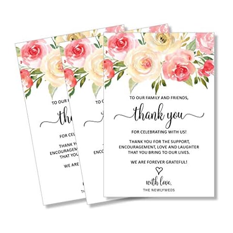 50 Pink Thank You Place Cards, Rehearsal Dinner Thank You Table Sign, Menu Place Setting Card Notes, Placement Thank You Note Favors For Family & Guests (50-cards) Cover