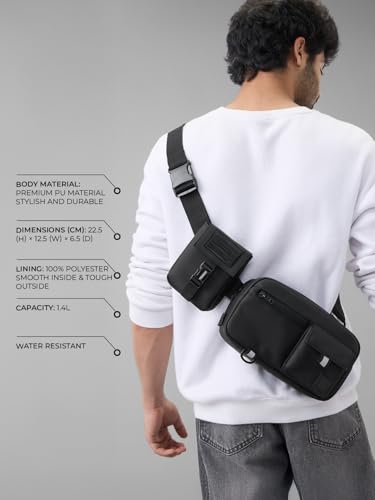 Image of The Souled Store TSS Originals: Noir Fanny Pack | Sleek All-Black Crossbody Waist Bag | Water-Resistant Travel Pouch for Men & Women | Lightweight Urban Belt Bag for Festivals & Commuting