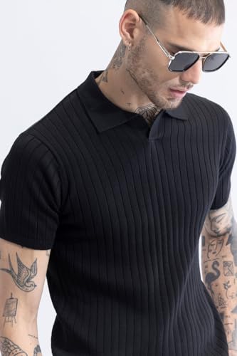 Image of Veirdo Men's Casual Ribbed Polo Collar Knit T-Shirt | Regular Fit Half Sleeve Polo for Men | Flat Knit Textured T-Shirt Perfect for Office, Party, Travel