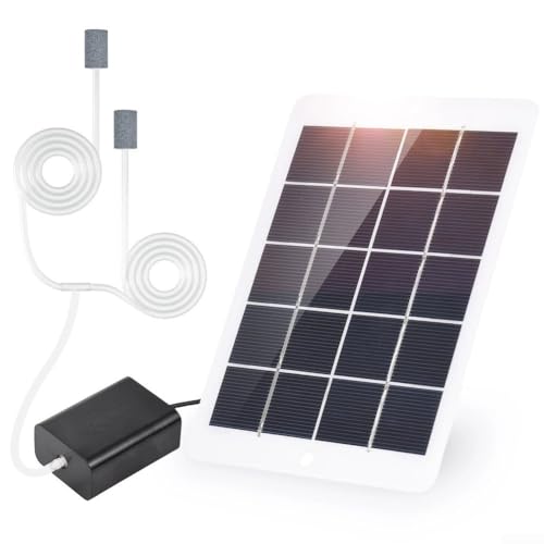 Durashmall Bomba de oxígeno solar para acuario, 3 W, 5 V, panel de grado A, silicio policristalino, tasa de 18,8 %, material ABS, 160 x 120 mm, salida USB, 2 W, aireador, 2 piedras de aire, tubo de 1