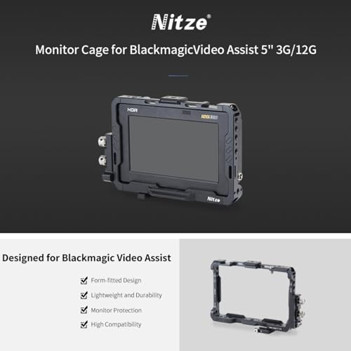 Image of Monitor Cage for Blackmagic Video Assist 5 inch 12G / 3G, Nitze Cage with HDMI and USB-C Cable Clamps